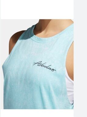 Adidas Women's Summer Wash Tank turquoise blue with embroidered Script logo